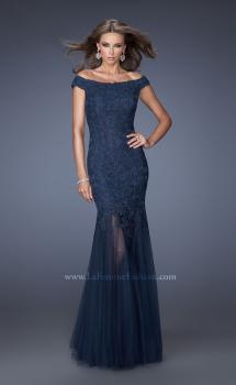 Picture of: Long Off The Shoulder Lace Dress with Mermaid Tulle Skirt in Blue, Style: 19440, Main Picture