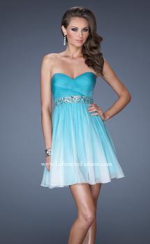 Picture of: Strapless Short Ombre Prom Dress with Beaded Belt in Blue, Style: 19514, Main Picture