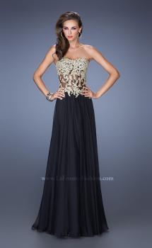 Picture of: Strapless Long Prom Dress with Sheer Lace Corset Bodice in Black, Style: 19593, Main Picture