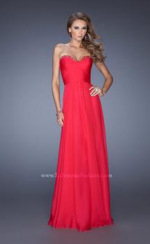 Picture of: Long Strapless Chiffon Prom Dress with a Gathered Bodice in Pink, Style: 19691, Main Picture