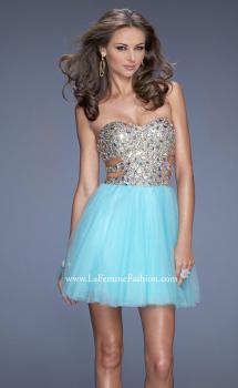 Picture of: Short Prom Dress with a Bedazzled Bodice and Tulle Skirt in Blue, Style: 19701, Main Picture