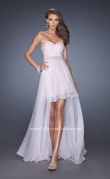 Picture of: High Low Strapless Chiffon Prom Dress with Beaded Details in Pink, Style: 19762, Main Picture