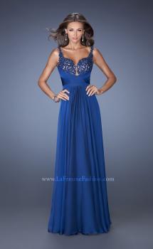 Picture of: Long Chiffon Prom Gown with Beaded Lace Bodice in Blue, Style: 19792, Main Picture
