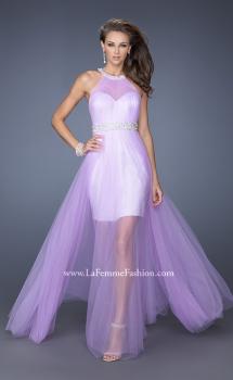 Picture of: Prom Dress with Solid Short Skirt and Sheer Tulle Overlay in Purple, Style: 19840, Main Picture