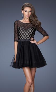 Picture of: Multi Layered Short Homecoming Dress with Polka Dots in Black, Style: 19841, Main Picture