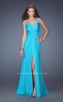 Picture of: Fitted Prom Dress with Ruched Bodice and Center Slit in Blue, Style: 19881, Main Picture