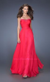Picture of: Long Crinkle Pleated Gown with Criss Cross Ruched Bodice in Pink, Style: 19911, Main Picture