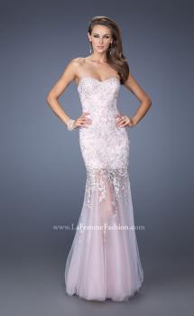 Picture of: Mermaid Style Prom Gown with Sheer Layered Tulle Skirt in Pink, Style: 19923, Main Picture