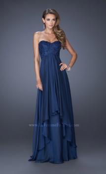 Picture of: Long Strapless Prom Dress with Tiered Chiffon Skirt in Blue, Style: 19925, Main Picture