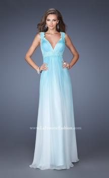 Picture of: Ombre Dyed Prom Dress with Pleated V Neck Bodice in Blue, Style: 19988, Main Picture