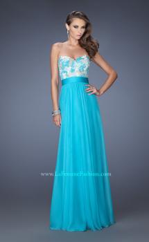 Picture of: Strapless Chiffon Gown with Multi Colored Lace Bodice in Blue, Style: 20001, Main Picture