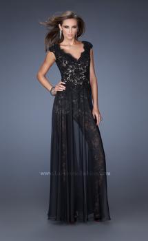 Picture of: Lace Romper with Sheer Chiffon Skirt Overlay in Black, Style: 20010, Main Picture