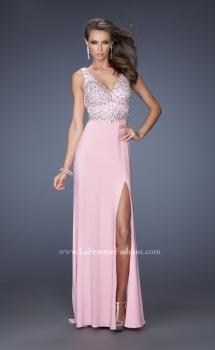 Picture of: V Neck Front and Back Long Prom Dress with Jewels in Pink, Style: 20020, Main Picture