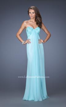 Picture of: Strapless Chiffon Prom Gown with Criss Cross Back in Blue, Style: 20023, Main Picture