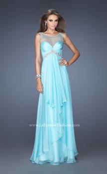 Picture of: Chiffon Prom Gown with Tiered Gathered Skirt and Belt in Blue, Style: 20026, Main Picture