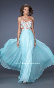 Picture of: Chiffon Prom Gown with Lace, Jewels, and Cut Outs in Blue, Style: 20059, Main Picture
