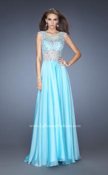 Picture of: Chiffon Prom Dress with Boat Neck and Cap Sleeves in Blue, Style: 20074, Main Picture