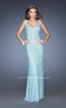 Picture of: Long Lace Column Gown with Vintage Inspired Beading in Blue, Style: 20121, Main Picture