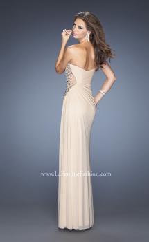 Picture of: Fitted Net Jersey Dress with Side Slit and Ruching in Nude, Style: 20130, Back Picture