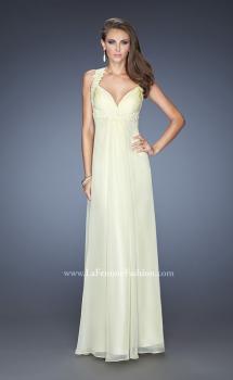 Picture of: Empire Waist, V Neck Gown with Ruched Bodice in Yellow, Style: 20134, Main Picture