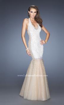 Picture of: Long Halter Mermaid Gown with Layered Tulle Skirt in White, Style: 20147, Main Picture