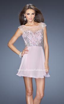 Picture of: Long Prom Dress with Gathered Skirt and Cap Sleeves in Pink, Style: 20159, Main Picture