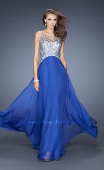 Picture of: A-line Chiffon Prom Dress with High Sheer Neckline in Blue, Style: 20163, Main Picture