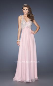 Picture of: Long V Neck Prom Gown with Chiffon Skirt and Illusion Straps in Pink, Style: 20171, Main Picture