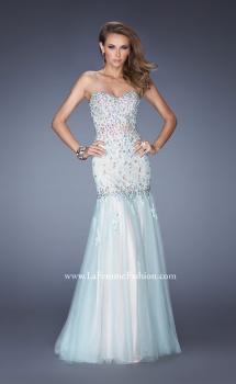 Picture of: Strapless Jeweled Prom Dress with Colored Tulle Overlay in Blue, Style: 20220, Main Picture