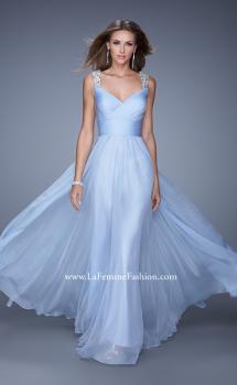 Picture of: Long Chiffon Gown with Jeweled Straps and V Neck in Blue, Style: 20448, Main Picture