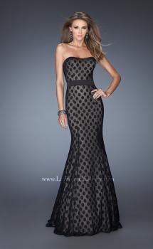 Picture of: Strapless Long Mermaid Gown with Polka Dot Lace in Black, Style: 20456, Main Picture