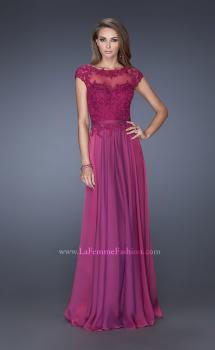 Picture of: Cap Sleeve Chiffon Evening Dress with Lace Accents in Pink, Style: 20476, Main Picture