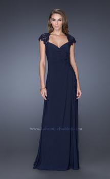 Picture of: Evening Gown with Lace, Ruching, and Cap Sleeves in Blue, Style: 20487, Main Picture