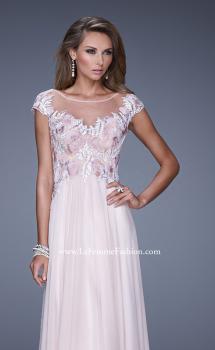 Picture of: Long Chiffon Prom Dress with Sheer Neck and Cap Sleeves in Pink, Style: 20540, Main Picture