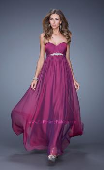 Picture of: Empire Waist Prom Gown with Gathered Bodice and Beads in Purple, Style: 20625, Main Picture