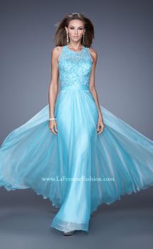 Picture of: Halter Jeweled Lace Chiffon Long Prom Dress in Blue, Style: 20638, Main Picture