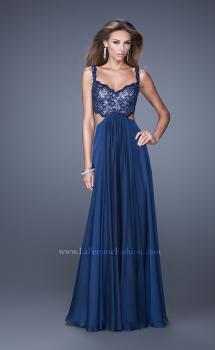 Picture of: Sparkling Lace Bodice Chiffon Long Prom Dress in Navy, Style: 20710, Main Picture
