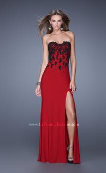 Picture of: Beaded Lace Strapless Jersey Prom Dress with Slit in Red, Style: 20719, Main Picture