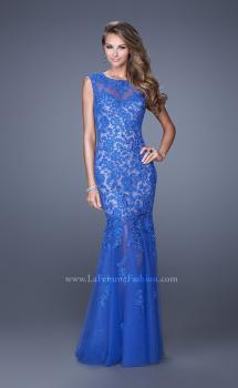 Picture of: Mermaid Gown with Sheer Neckline and Tulle Skirt in Blue, Style: 20722, Main Picture