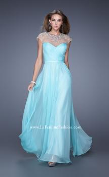 Picture of: Cap Sleeve Long Prom Dress with Sheer High Neckline in Blue, Style: 20739, Main Picture