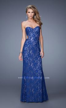 Picture of: Long Lace Strapless Prom Dress with Embellishments in Blue, Style: 20750, Main Picture