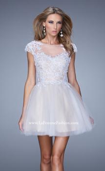 Picture of: Short Tulle Cocktail Dress with High Neck and Cap Sleeves in White, Style: 20781, Main Picture