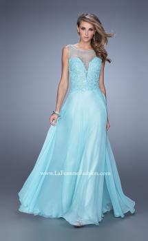 Picture of: Lace Covered Bodice Long Sleeves Prom Gown in Aqua, Style: 20785, Main Picture
