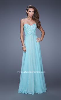 Picture of: Strapless Chiffon Prom Dress with Beaded Lace Bodice in Aqua, Style: 20798, Main Picture