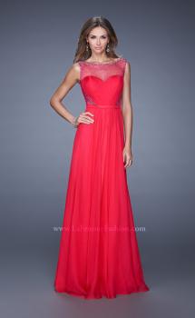 Picture of: Long Prom Dress with Sheer Net Detail and Embellishments in Red, Style: 20807, Main Picture