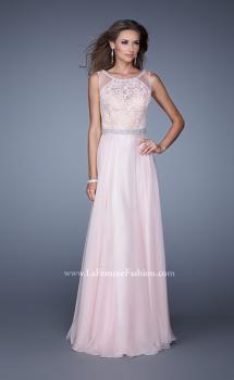 Picture of: Sheer Straps and Lace Bodice Prom Dress with Belt in Pink, Style: 20899, Main Picture