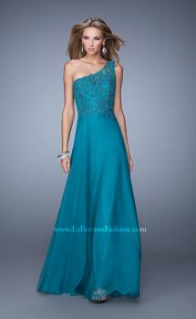 Picture of: Long One Shoulder Chiffon Dress with Sheer Strap and Back in Teal, Style: 20907, Main Picture