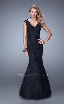 Picture of: Long Lace Sleeveless Mermaid Dress with V Neckline in Black, Style: 20918, Main Picture