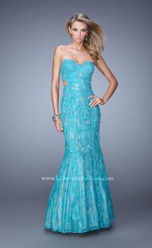 Picture of: Long Lace Mermaid Prom Gown with Open Back in Aqua, Style: 20925, Main Picture