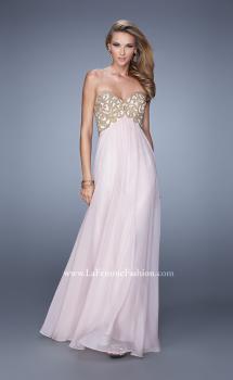 Picture of: Empire Waist Long Prom Dress with Metallic Pearls in Pink, Style: 20931, Main Picture